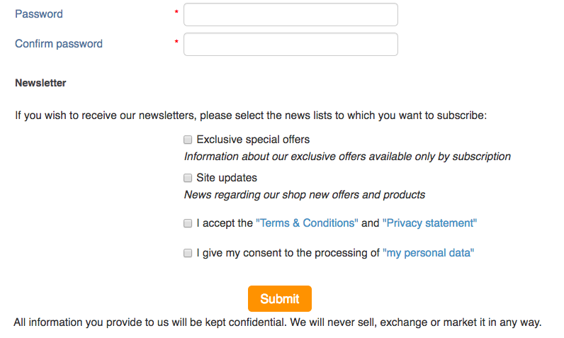 Consent checkbox on the registration page in X-Cart 4